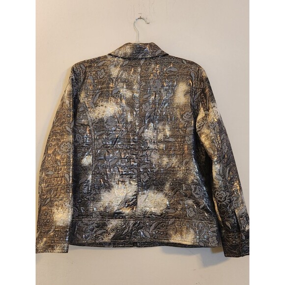 Chico's Size 2(12)Long Sleeve fully Lined Zip Up Blazer Bronze Silvery  Metalic‎ - Picture 3 of 9